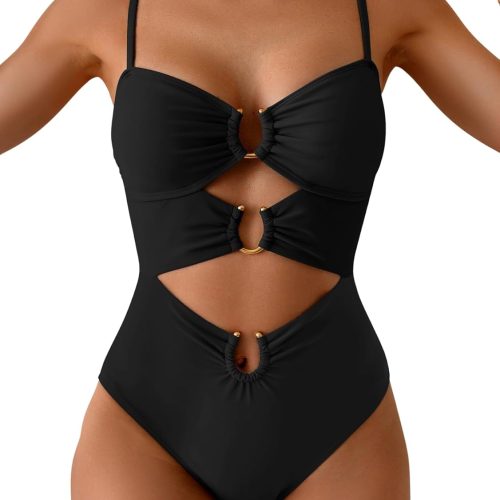 Womens Cutout One Piece Swimsuit with Ring Linked Sexy Monokini Bathing Suit for Beach Vacation