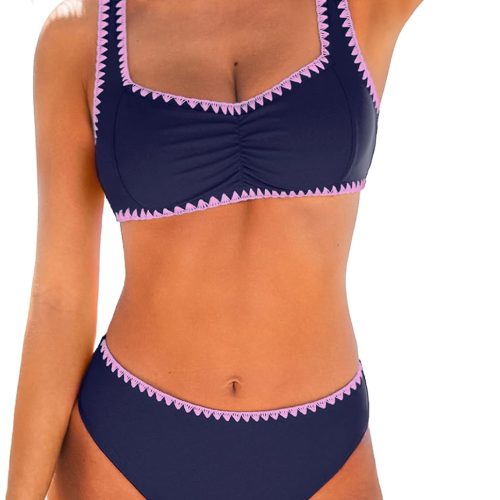 Women's Bikini Sets Sweetheart Neck Adjustable Wide Straps Swimsuit Stitching Bathing Suit Mid Rise