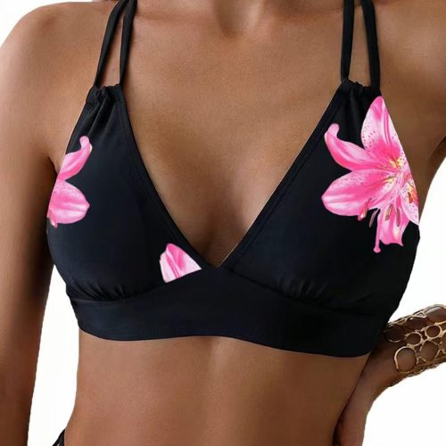Women's Push Up V Neck Bikini Tops Criss Cross Back Padded Bathing Suit Top Only