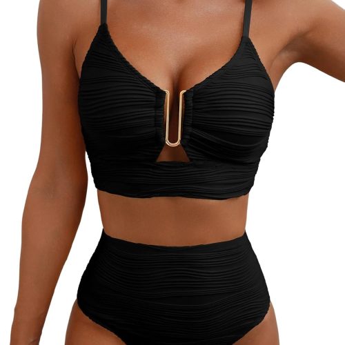 2 Piece Bikini Set U-Wire Cutout Popular Swimsuit High Waisted Textured 2026 Summer Beach Swim Bathing Suits