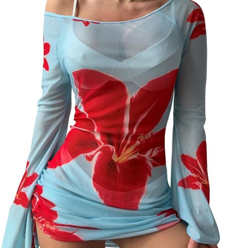 Womens Swimsuit Cover Up Dress Off Shoulder Hollow Coverup Bathing Suit Mesh Swim Beach Dress