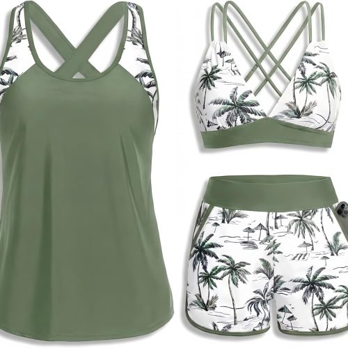 Women 3 Piece Tankini Swimsuits - Tummy Control Tank Top with Bra Modest Bathing Suit with Pockets Boyshorts Bottom 2026