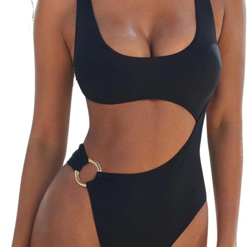Women Sexy One Piece Tummy Control Swimsuit Cutout Backless Bathing Suit