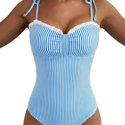 Women’s Striped One Piece Swimsuits Tie Shoulder High Cut Tummy Control Bathing Suit 2026 Summer Beach Swimwear