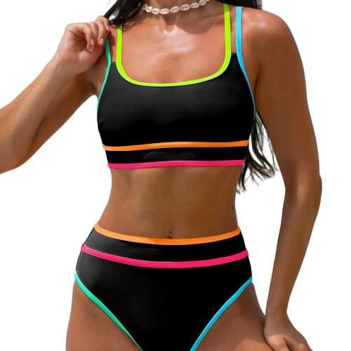 Women's High Waisted Bikini Sets Neon Two Piece 2026 Swimsuit Sporty Adjustable Straps Bathing Suit