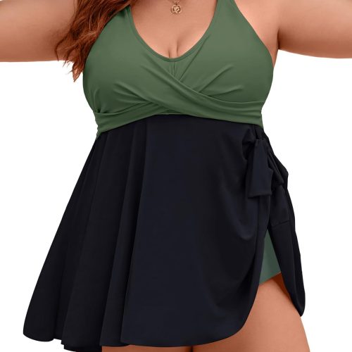 Womens Plus Size Tankini Swimsuit Two Piece Tummy Control Bathing Suits Swim Dress Swimwear with Shorts