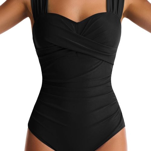 Womens One Piece Swimsuits Tummy Control Bathing Suits Modest Full Coverage Swimsuit Wide Straps Swimwear