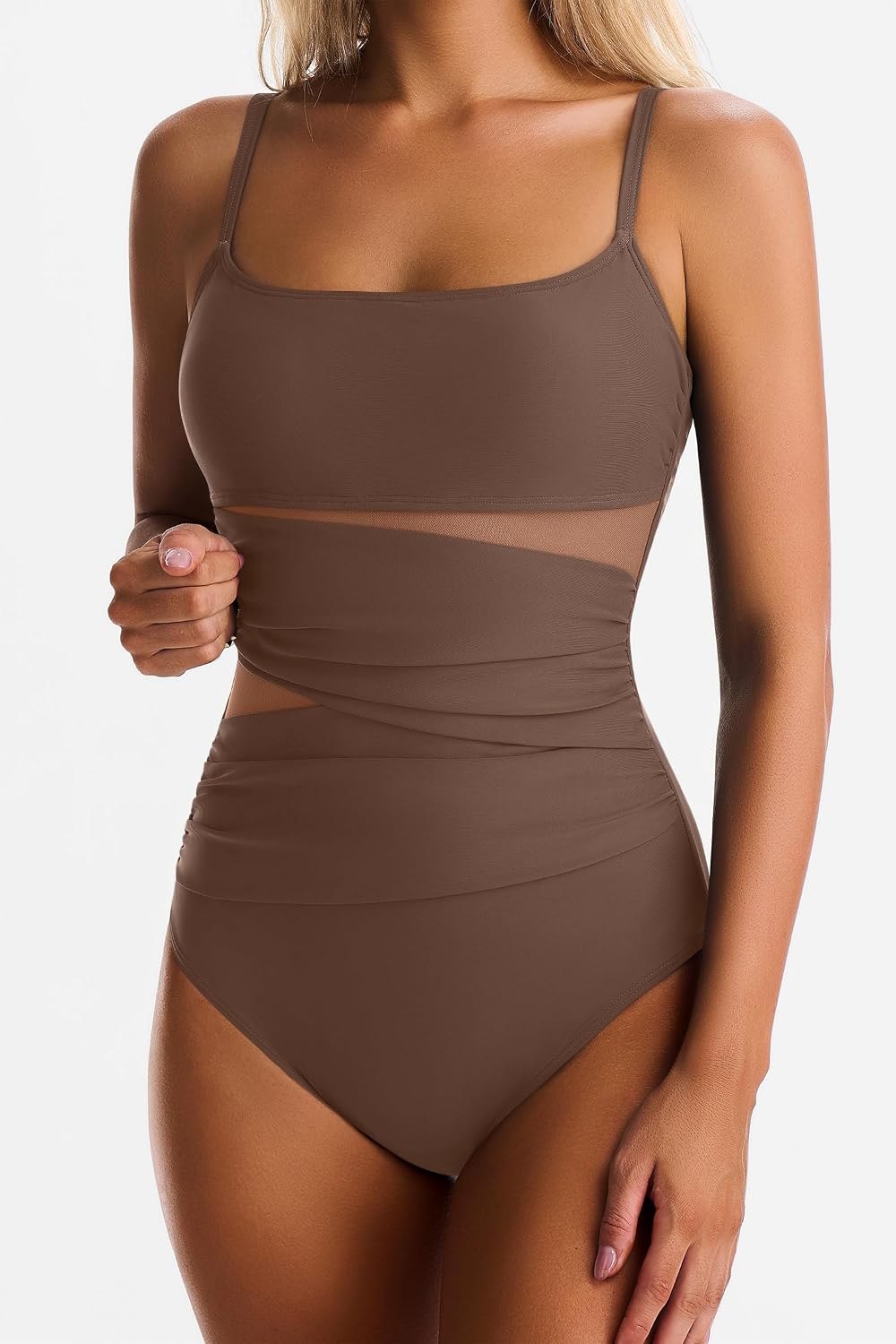 One Piece Swimsuit for Women Tummy Control Mesh Bathing Suits Sexy Push Up Swimsuits Slimming Square Neck Swimwear - Image 2