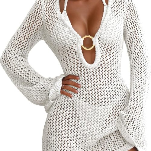 Women Beach Crochet Cover Ups Summer Knit Swimwear Mesh Bathing Suit Hollow Out Dress 2026 Vacation Swimsuit