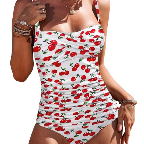 Women's One Piece Swimsuit Ruched Tummy Control Bathing Suits Vintage Retro Push Up Swimwear